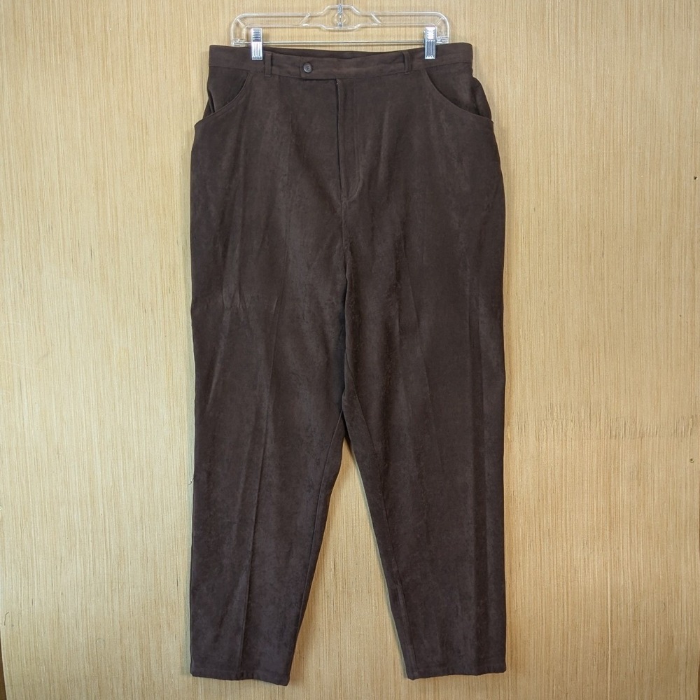White‎ Stag Womens Brown Faux Suede Stretch Tapered Pants 16W Vintage High Rise